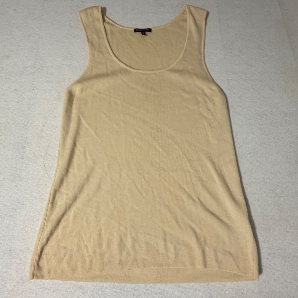 Eileen Fisher Womens Beige 100% Merino Wool Knit Scoop Neck Tank Top Shell M